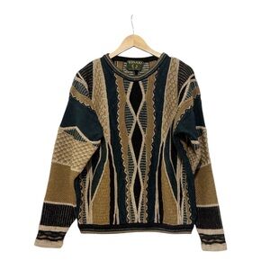 Vintage‎ Tosani Men's Multicolor Geometric 3D Knit Crewneck Sweater size Large